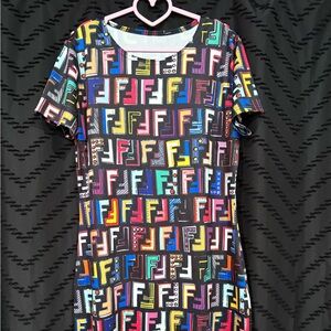 Colorful Geometric Logo Print Tee Dress
